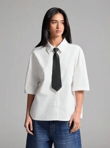 LYSMO 2025新款白衬衫女短袖配领带日系时尚学生夏季日常学院风