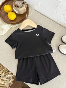 6pcs/Pack Newborn Baby Boy/Girl Black, Blue, Gray Short Sleeve Shorts Set, Comfortable All Occasions Summer Outfit, Great Value Multi-Piece Set - Multicolor - View 11