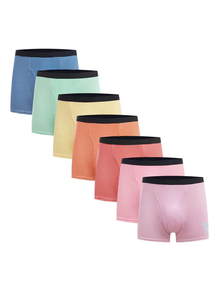 7pcs Milky Silk Striped Casual Waistband Underwear For Teenage Boys