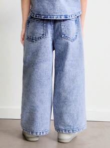 SHEIN Young Boy Casual Washed Denim Short Sleeve Shirt And Pants 2Pcs Set - Blue - View 5