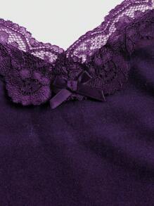 ROMWE Áo yếm ren chắp vá màu trơn trang trí nơ - Màu tím - Xem 2