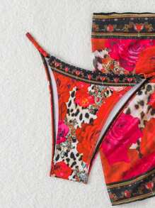 SHEIN Swim 3pcs/Set Bohemian Tie Neck Triangle Retro Bikini Swimwear Beach Outfit For Women For Summer Beach Vacation