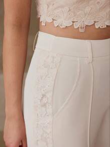 MOTF PREMIUM PINTUCK CONTRAST LACE SUIT PANTS - Apricot - View 2