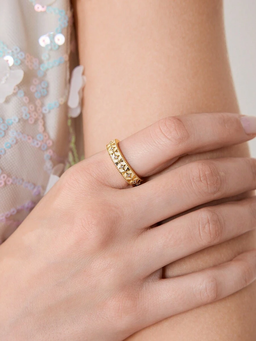MOTF PREMIUM Anillo abierto texturizado enchapado en oro de 18K