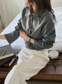 DAZY 春季新款休闲短款女式皮夹克 - 橄欖綠 - 查看 4