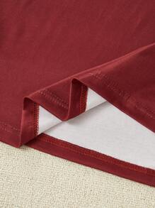 复古红色女孩画笔心形图案简约舒适短袖睡袍，睡衣 - 紅色 - 查看 7