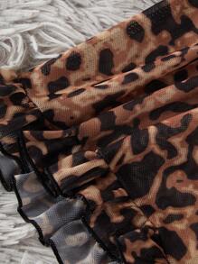 SilkySpell Bộ đồ ngủ ren hoa họa tiết da báo cỡ lớn và quần short lưới tương phản - Nhiều màu - Xem 6