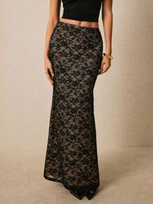 Poéselle 女士半身裙 肉色衬里 女士下装 黑色蕾丝针织长裙 针织裙 女士优雅纯色蕾丝美人鱼裙 情人节夏季女士波西米亚风女士半身裙 夏季女士黑色半身裙 女士蕾丝裙 情人节衬衫 情人节女士春季女士西部服饰 女士节日波西米亚嬉皮士复古波西米亚风半身裙 - 黑色 - 查看 1