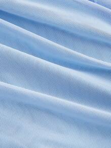 SHEIN MOD Vestido de mujer de unicolor con pliegues y volantes en el borde, vestido con bajo asimétrico, vestido camisero azul, ropa para el Día de San Valentín, conjuntos de primavera para mujer, atuendos para despedida de soltera