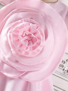 SHEIN Dziewczęca słodka elegancka minimalistyczna różowa sukienka z okrągłym dekoltem i kwiatowym wzorem 3D