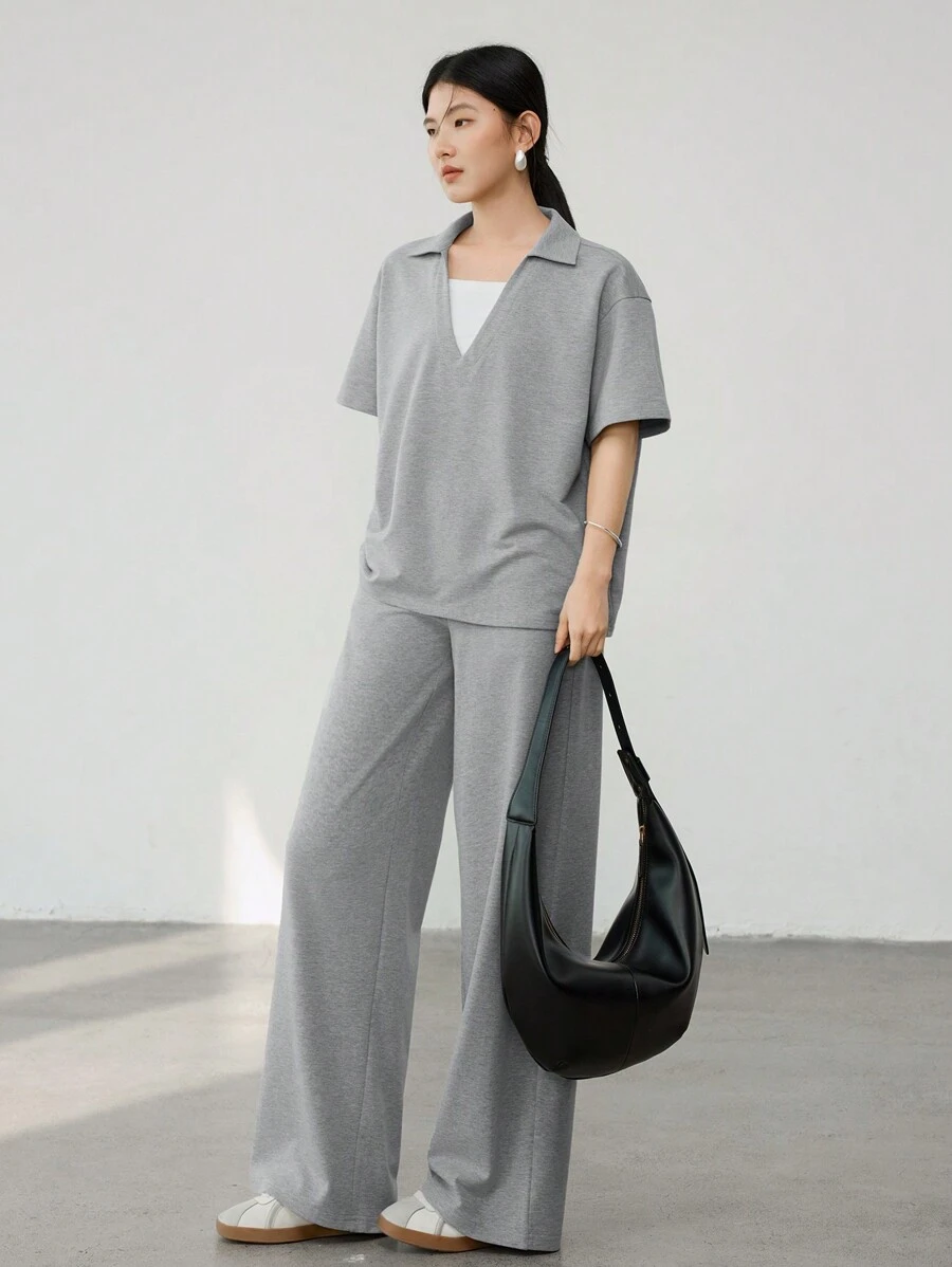 Dazy-Less Women's Casual Business Loose 2 In 1 Colorblock Patchwork Two-Piece Outfits Old Money Style Lounge Sets For Women - Grey - View 1