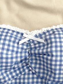 SHEIN Teen Girls' Blue & White Plaid Ruffle Bow Adjustable Strap Camisole Tops, Suitable For Summer, Sweet, Cute, School, Sports, Home,Comfortable - Blue and White - View 2