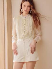 MOTF PREMIUM LIGHTWEIGHT RUFFLE TRIM BLOUSE - Apricot - View 3