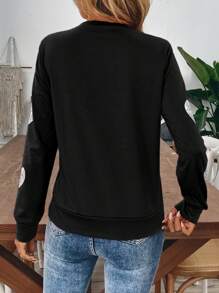 EMERY ROSE Sweat-shirt col rond à motif cœur rose, décontracté et pour un port quotidien