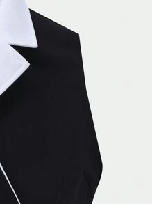 SHEIN WESTFADE Young 2 Pieces Set For Teen Girls Halter Neck Vest With Black & White Color Block Design, Sleeveless Top Paired With Wide Leg Casual Pants, Exhibiting A Fashionable Yet Comfortable, Unique Yet Elegant Style, Suitable For Fashion-Forward Wedding Guests, And Elegant