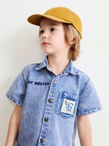 SHEIN Young Boy Casual Washed Denim Short Sleeve Shirt And Pants 2Pcs Set - Blue - View 6