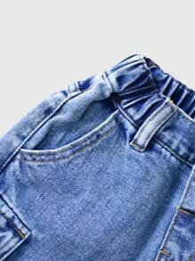 Young Boy Casual Basic Street Cool Fashion New Washed Multi-Pocket Straight Loose Leg Cargo Denim Shorts, 2025 Spring/Summer New, Suitable For Daily Wear,HOT - Light Wash - View 3