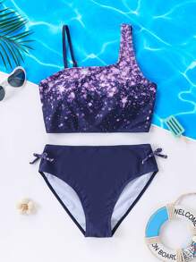 Teen Girls' Vacation Glitter Print Casual Bikini 2 Pieces Swimwear Set - Multicolor - View 2