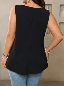 EMERY ROSE Blusa de talla grande, elegante camisa de línea A con dobladillo fruncido en color block negro y blanco