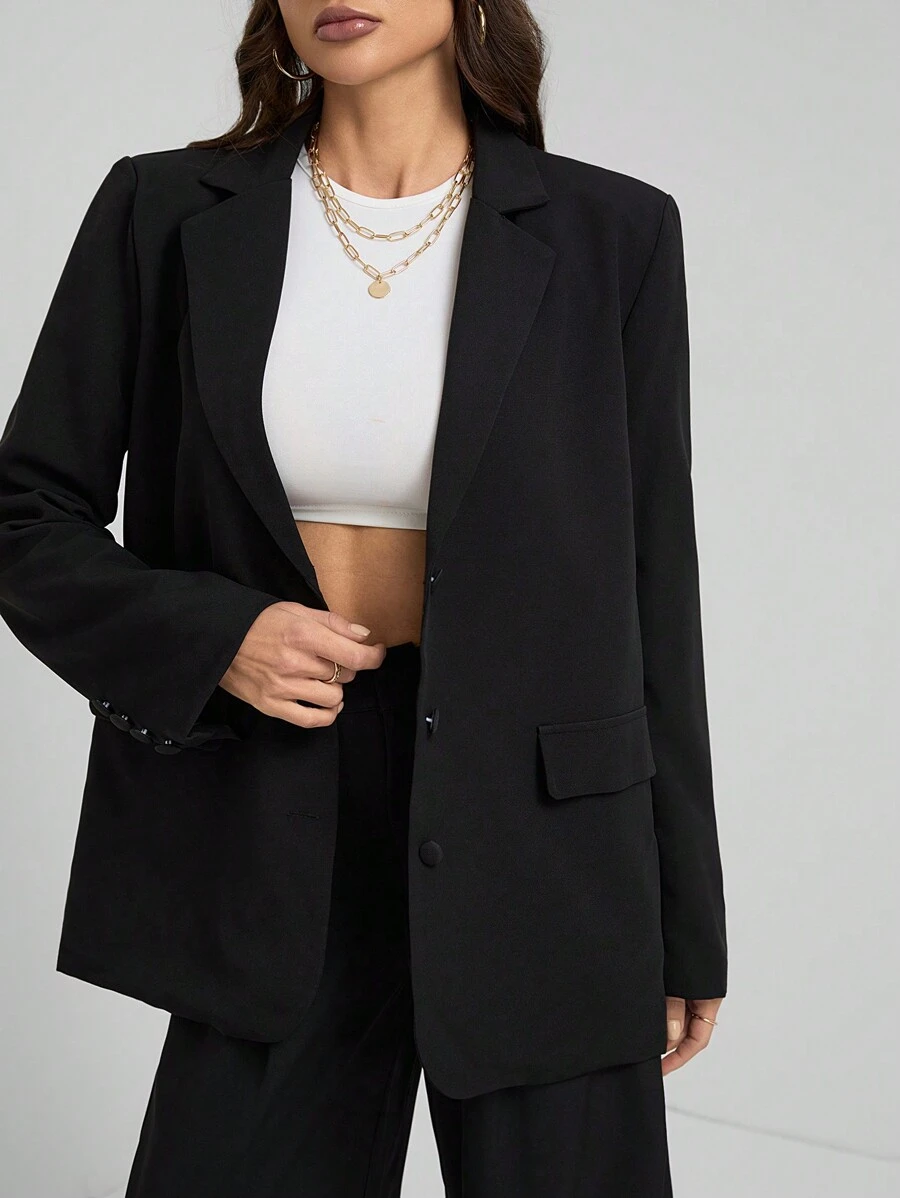 SHEIN Tall Old Money 超大西装外套连衣裙 冬季服装 圣诞节 - 黑色 - 查看 1