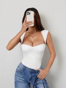SHEIN PETITE Body de mujer con tirantes anchos y espalda descubierta - Blanco - Ver 3