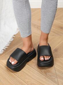 Cuccoo Women's Fashion EVA Thick Sole Comfortable Black Slide Sandals, For Outdoor Wear