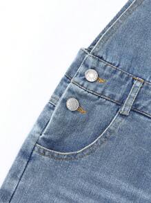 Tween Girl Casual Minimalist All-Match Versatile Y2K Street Fashion Washed Denim Jumper Dress, Comfortable Everyday Wear, Spring/Summer 2025 New Arrival - Medium Wash - View 6