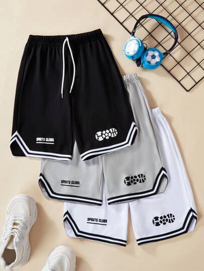 SHEIN 3pcs/Set Tween Boy Casual Sports Running Knitted Comfortable Shorts, School, Campus, College Summer Holiday