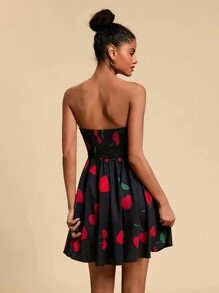 Travachic Váy thường ngày in hình trái tim, đơn giản và thời trang, phù hợp cho mọi ngày - màu đen - Xem 2