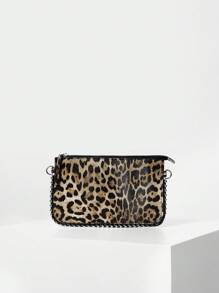 Fashionable Leopard Printed Women's Cross-Body Bag With Beaded Accents, Shoulder Handbag, Leopard Print Cheetah Bag For Women Leopard Comeback Winter Gifts - Khaki - View 2
