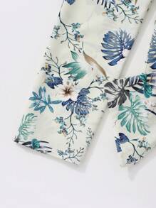 SHEIN Tween Girl 2pcs/Set Ditsy Floral Sleeveless Jumpsuit + Short Puff Sleeve Cropped Jacket Summer Clothes Set,Holiday,Summer,Travel