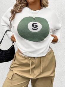 SHEIN CURVE+ 大码女式套头毛衣，图案数字设计，针织套头衫，秋冬款