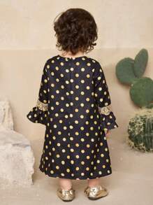 SHEIN Adorable Black Polka Dot Fancy Long Sleeve Dress For Baby Girls - Black - View 2