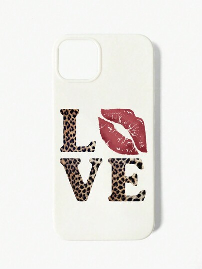 Grunge Punk 1pc Leopard Print & Love Pattern Black Glitter Transparent Phone Case Compatible With Apple