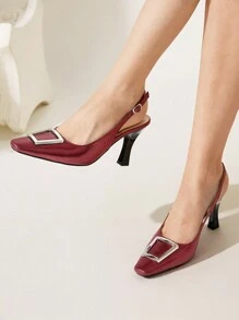 CUCCOO CHICEST 女士红色缎面高跟鞋，配金属扣带尖头正式高跟鞋，优雅适合通勤、约会、婚礼、办公室和其他正式场合 - 紅色 - 查看 1