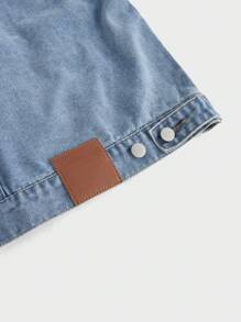 Chillumni 男士中蓝色水洗海军蓝宽松休闲短款宽松牛仔夹克 - 中等水洗藍 - 查看 3