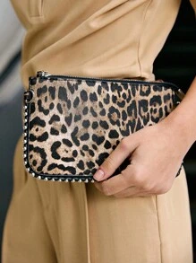 Fashionable Leopard Printed Women's Cross-Body Bag With Beaded Accents, Shoulder Handbag, Leopard Print Cheetah Bag For Women Leopard Comeback Winter Gifts - Khaki - View 3