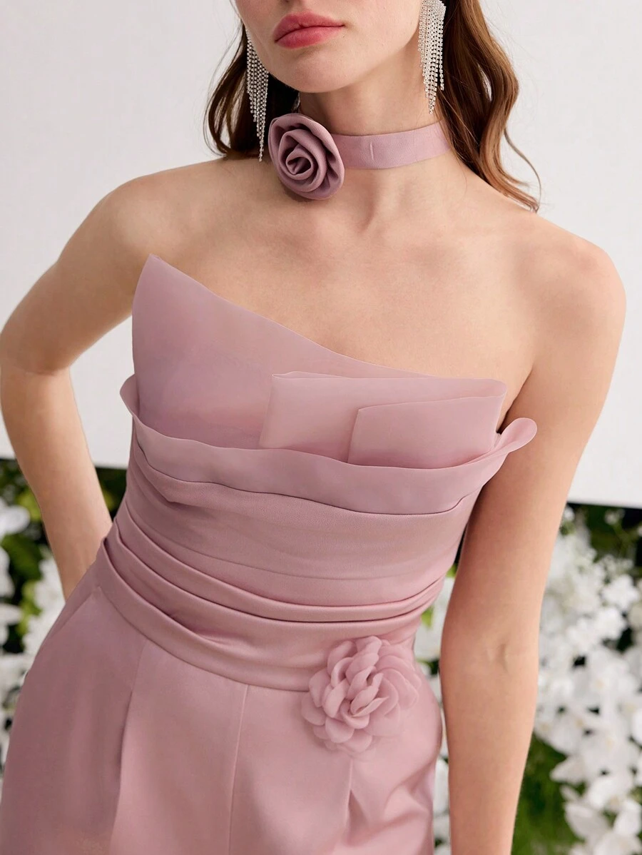 MOTF PREMIUM STEREO FLORAL FOLD PLEATED JUMPSUIT - Dusty Pink - View 2