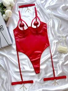 情人节 3 件套性感紧身衣内衣套装