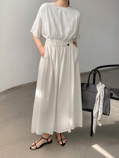 Dazy-Less Casual Business Loose Design Sense Asymmetrical Button Waist Midi Dress For Women Old Money Style,Teacher Outfits