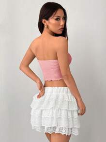 SHEIN PETITE 度假女士杏色针织纹理抹胸搭配扭曲不对称下摆背心 - 粉色 - 查看 2