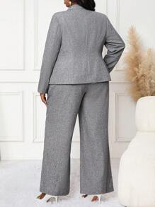 Fleurora 秋冬季优雅工作办公室灰色编织翻领假口袋长袖加大码人造毛皮大衣