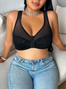 Plus Size Front Hook Closure Lingerie Bras & Wire-Free Lingerie Bras - Black - View 3