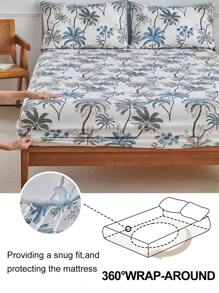 Bộ 2/3 ga trải giường và vỏ gối in hình cây dừa bằng polyester, Bộ ga trải giường phong cách nhiệt đới thời trang cá nhân hóa, Phù hợp cho mọi mùa (1 ga trải giường + 1/2 vỏ gối) - Nhiều màu - Xem 5
