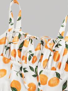 SHEIN MOD 柠檬印花系肩吊带连衣裙简约时尚日常休闲装、女士春季连衣裙、女士夏季服装、波西米亚风连衣裙、茶会连衣裙、太阳裙 - 彩色 - 查看 3