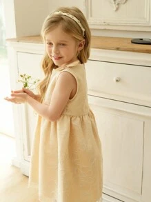 Fetă tânără Rochie A-Line Fără mâneci cu fundă 3D, elegantă, de culoare solidă