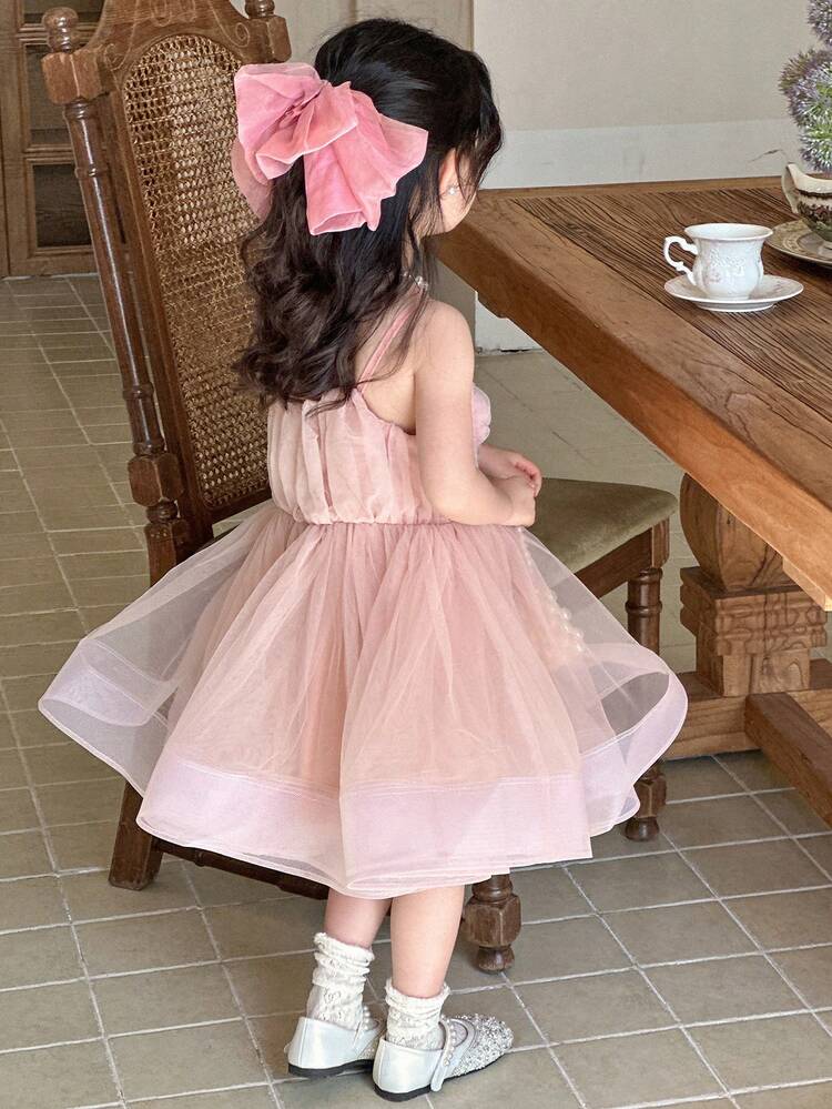 Young Girl 3D Floral Decor Mesh Strap Party Dress,Girls Summer Outfits