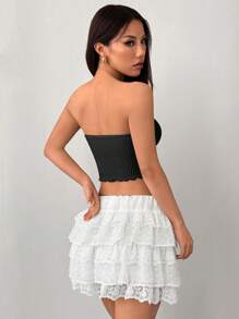 SHEIN PETITE Vacation Ladies Apricot Knitted Textured Tube Top With Twisted Asymmetric Hem Vest - Black - View 2