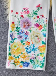 2pcs/Set Teen Girl Floral Print Frill Trim Long Sleeve Shirt And Pants Set
