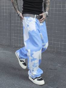 Manfinity EMRG 男士休闲口袋印花简约牛仔裤，日常穿着 - 彩色 - 查看 3